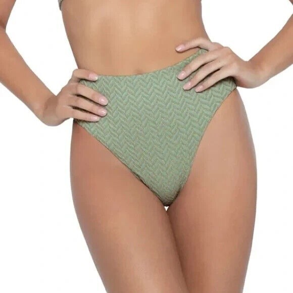 PilyQ Aquarius Hillary High Waist Teeny Green Swimwear Bikini Bottom Size M NWT - Picture 1 of 10